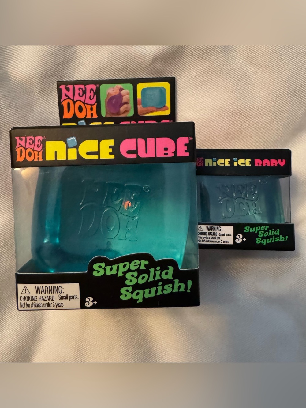 NIB NEEDOH Nice Cube and Nice Ice Baby Super Solid Squish! Combo - Blue